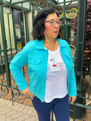 Tango Mango Stretch Linen Jacket Vivid Turquoise
