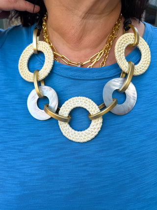 Abalone and Natural Woven Necklace and Earring Set