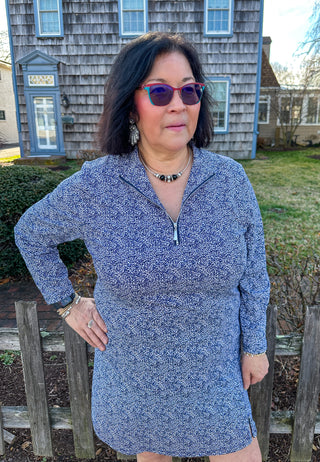 Lulu B Blue Animal Print Quarter Zip Pullover