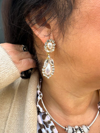 Pearl and Crystal Flower Earrings