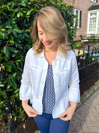 Tango Mango White Ruffle Linen Jacket