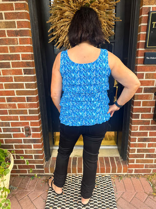 Lulu B Cha Cha Blue Chevron Sleeveless Top