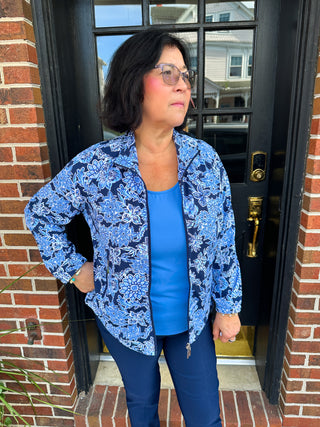 Beachtime by Lulu B Navy Hibiscus Full Zip Jacket
