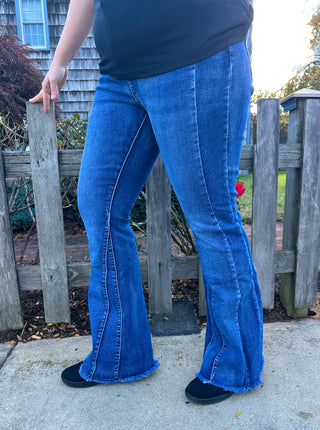 Coco + Carmen EverStretch Flare Jeans with Inset Seam - Dark Denim