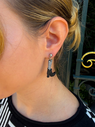Striped Witch Boot Clay Earrings