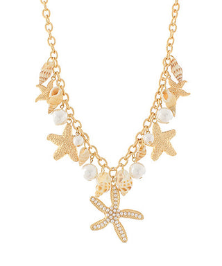 Starfish & Sealife Multi Charm Necklace Cream