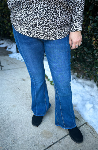 Coco + Carmen EverStretch Flare Jeans with Inset Seam - Dark Denim