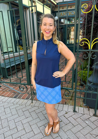 Lulu Bright Periwinkle Grid Zip Skort