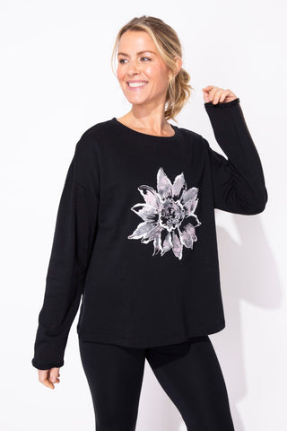 Escape by Habitat Black Flower Painted Pullover