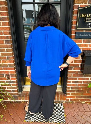 Tango Mango Royal V-neck Top with Ruched Sleeve