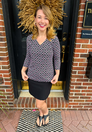 Lulu B Pink Geometric V-Neck Top