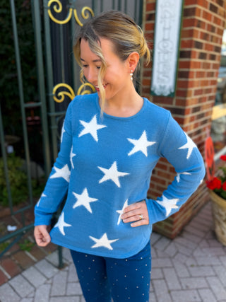 Lulu B Cozy Bright Periwinkle Stars Sweater