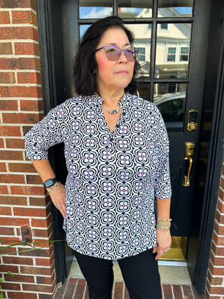 Lulu B Black and Pink Flower Button Tunic