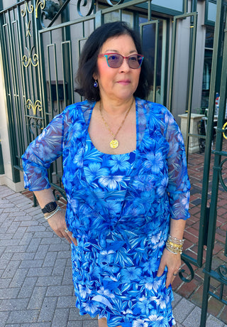 Tango Mango Sheer Mesh Blue Flower Bolero