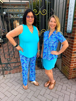 Lulu B Clear Turquoise UPF 50+ A-Line V-Neck Tank