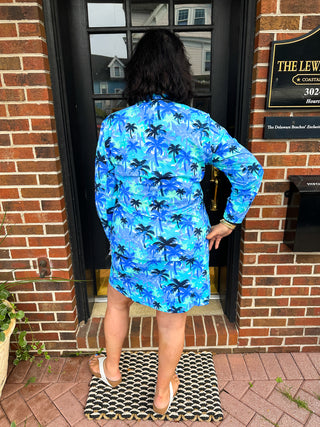 Lulu B Blue Palm Tree Quarter Zip Pullover