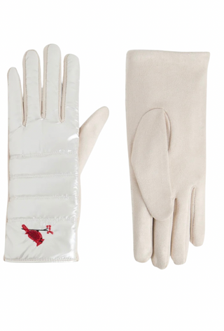 Embroidered Cardinal White Puffer Touch Screen Gloves