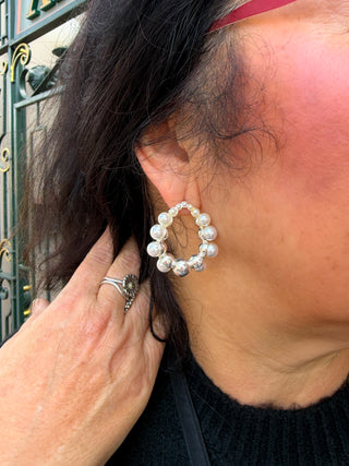 Silver Pearl Bubble Hoop Earrings