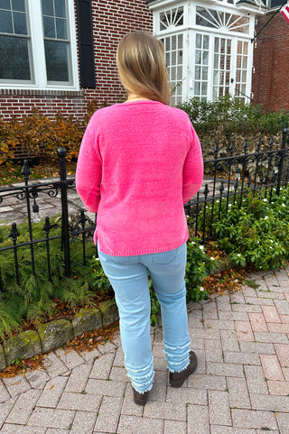 Lulu B Bright Hot Pink Lewes Chenille Sweater