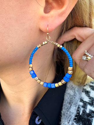 Power Blue Beaded Hoop Earrings