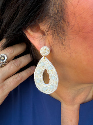 Glass & Seed Bead Teardrop Earrings Ivory