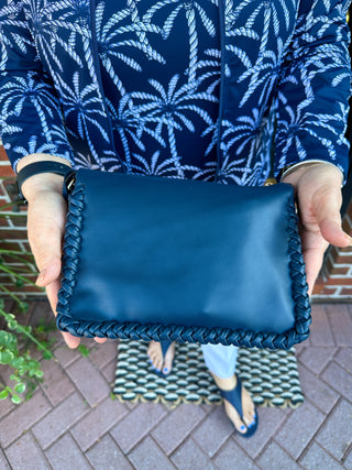 Judith Vegan Whipstitch Shoulder Bag - Navy