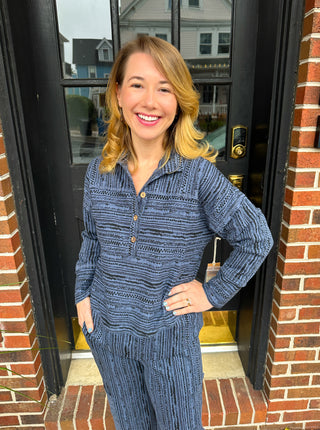 Escape by Habitat Denim Woodblock Cotton Pullover