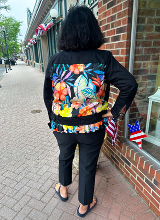Tango Mango Black Tropical Floral Linen Jacket