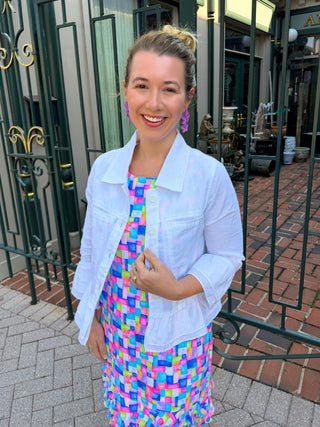 Tango Mango White Ruffle Linen Jacket