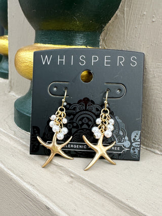 Gold and Pearl Starfish Earrings
