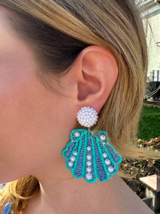 Aqua and Pearl Shell Earrings