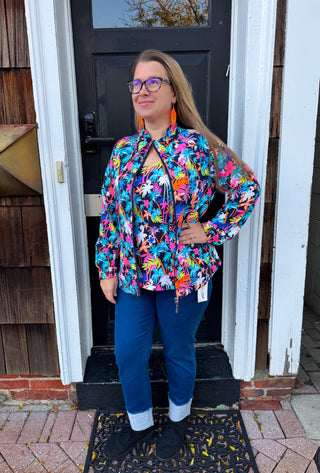 Beachtime by Lulu B Neon Floral Full Zip Jacket