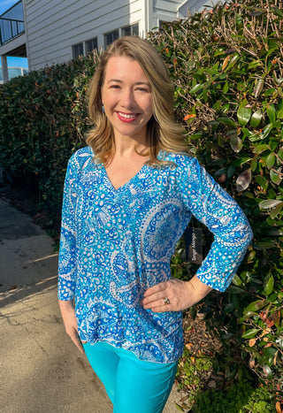 Tango Mango Paisley Waters V-Neck Tulip Hem Top