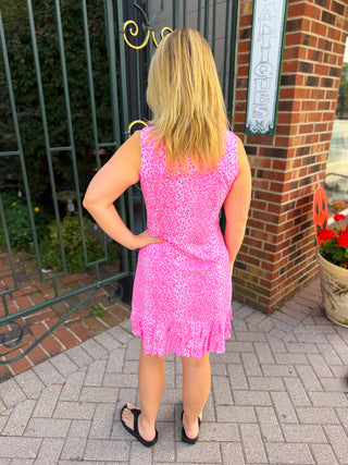 Lulu B Pink Sparkle Leopard Dress with Ruffle Bottom