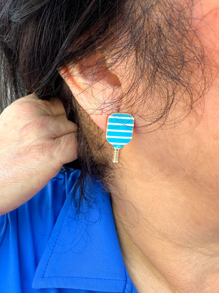 Blue Stripe Pickleball Earrings