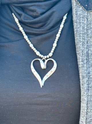 Brushed Silver Heart Necklace