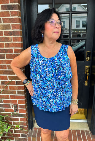 Lulu B Dark Blue Vine Sleeveless Cha Cha Tank