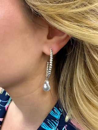 Silver Hoop Pearl Dangle Earrings