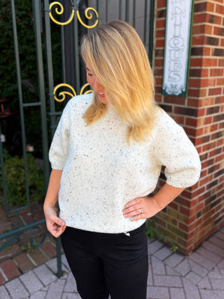 Charlie B Speckled Balloon Sleeve Sweater in Cookies and Cream