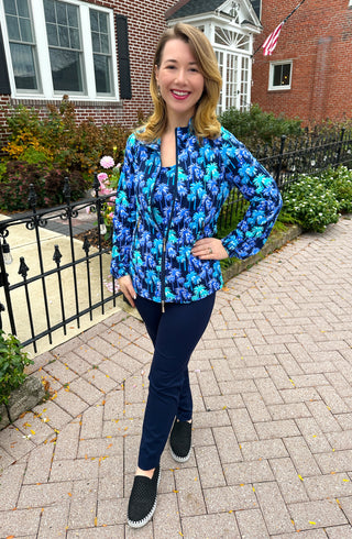 Beachtime by Lulu B Navy Multi Palm Full Zip Jacket