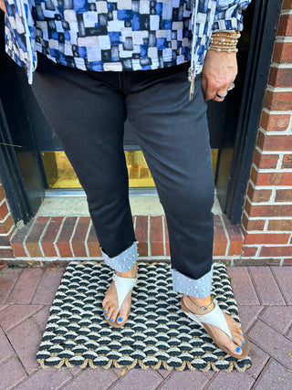 Lulu B Black Denim Cuff Pearl Pant