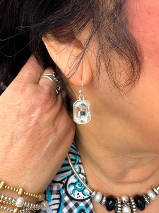 Clear Crystal Rectangle Earrings