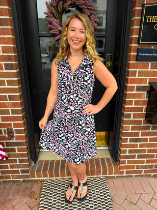 Lulu B Black Floral Sleeveless Zip Swing Dress