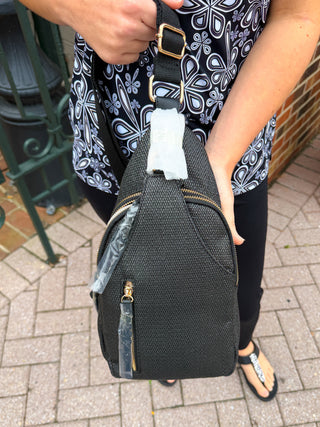 Nikki Micro Straw Sling Bag Black
