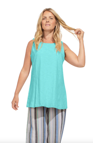 Turquoise Slub Cotton Seamed Tank