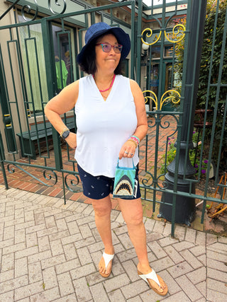 Bangladine by Lulu B Embroidered Anchor Navy Pull-On Shorts with Side Vents