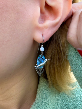 Silver Forest Hummingbird Earrings