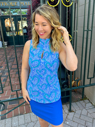 Beachtime by Lulu B Blue Hearts Sleeveless Zip Up