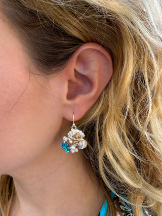 Two Tone and Turquoise Shell Earrings