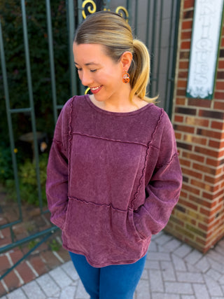 Cotton Lani Mineral Burgundy Patchwork Sweatshirt